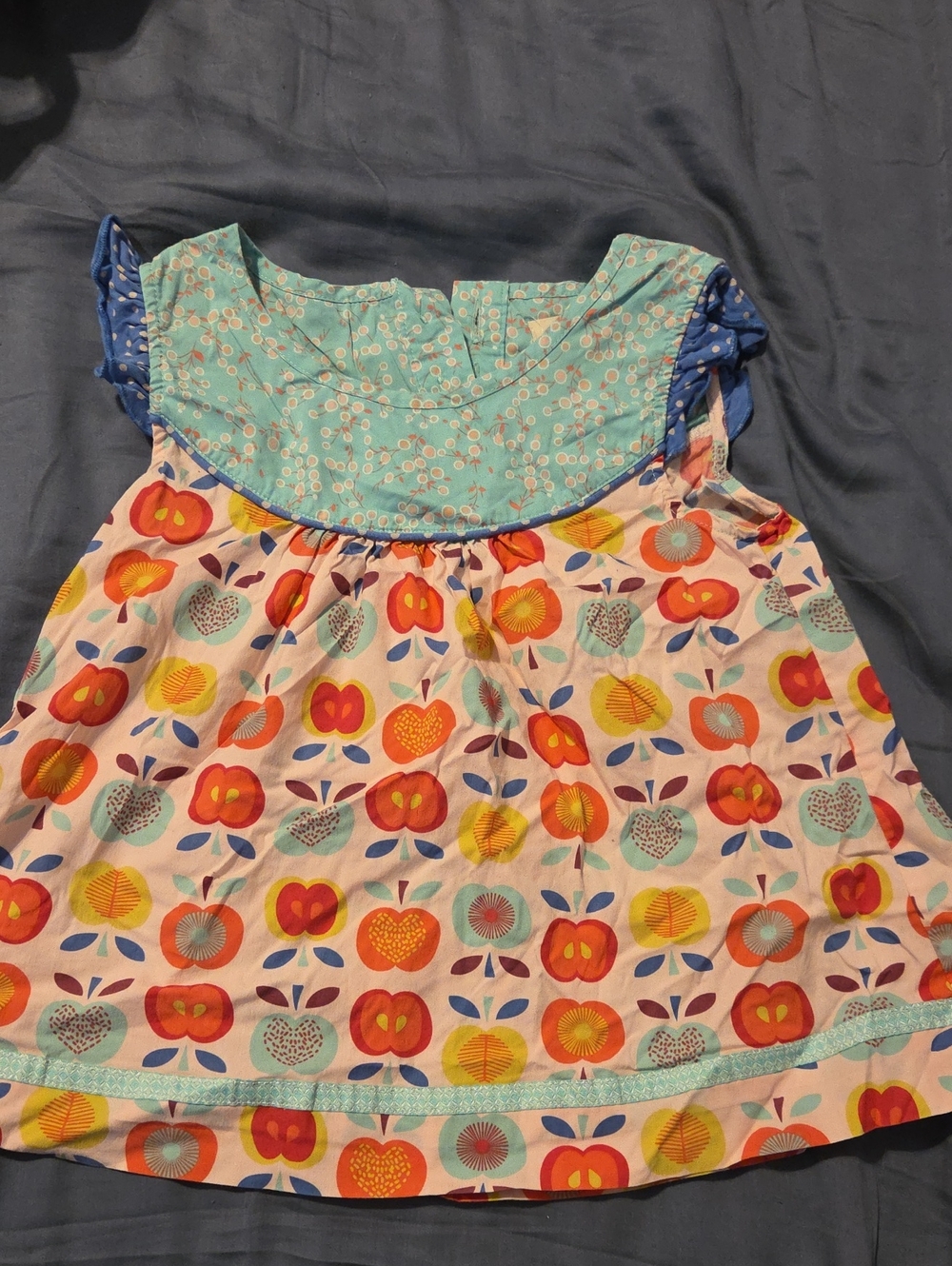 Matilda Jane Girls Floral Apple Print Flutter Sleeve Top - Aqua Pink